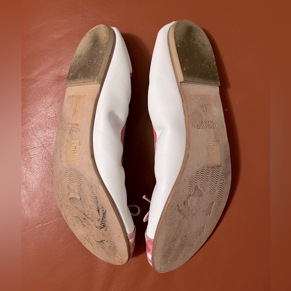 ViVi G white ballerina flats with pink and white checkered toes and backs - Picture 3 of 4